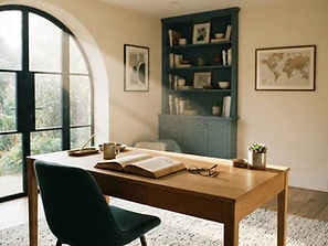 Serene study room with morning light