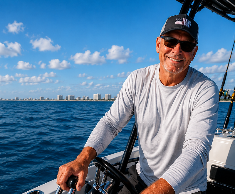 Captain Blake Renyolds at the helm of La Bella Charters in Destin, FL
