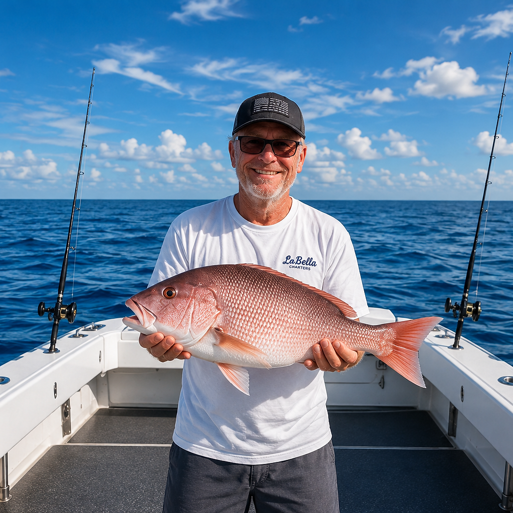 Captain Blake Reynolds holding a red snapper