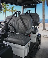 White golf cart front row leather seats