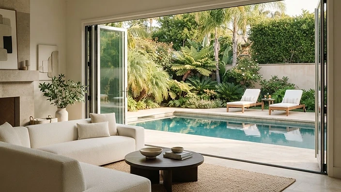 Outdoor living terrace overlooking the garden