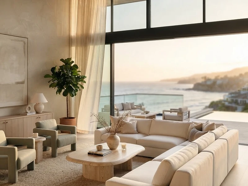 Residential living room with ocean views