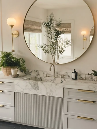 Fluted Vanity & Round Mirror