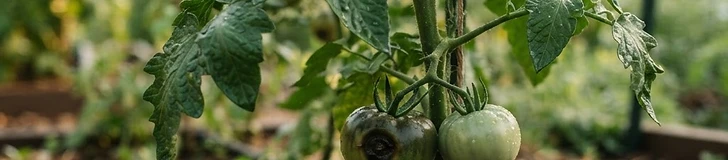 A close-up of a gardener using a watering wand to carefully direct water at the base of a healthy, mulched tomato plant in a home garden.