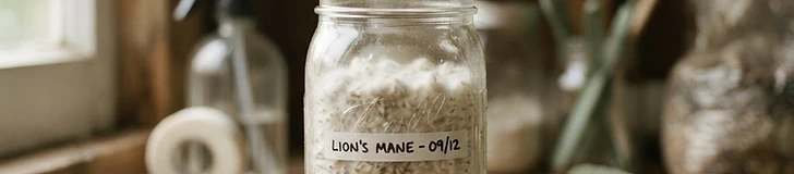 A close-up view of a person using a spray bottle with 70 percent isopropyl alcohol to sanitize a workspace before inoculating a mushroom kit.
