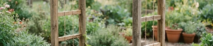 A sturdy arched trellis made from a metal cattle panel spanning a raised garden bed with green cucumber vines climbing up the sides.
