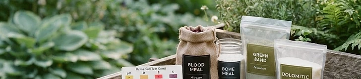 A close-up of a gardener's hands holding a soil test sample bag next to a printed laboratory report on a wooden potting bench.