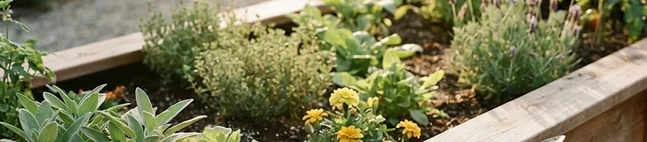 An older gardener using a long-handled weeding tool while sitting comfortably on a rolling garden stool next to a tall raised garden bed.
