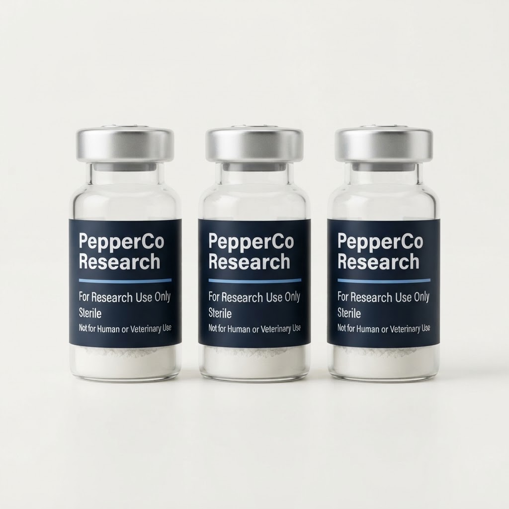 PepperCo Research branded sterile vials for laboratory research use