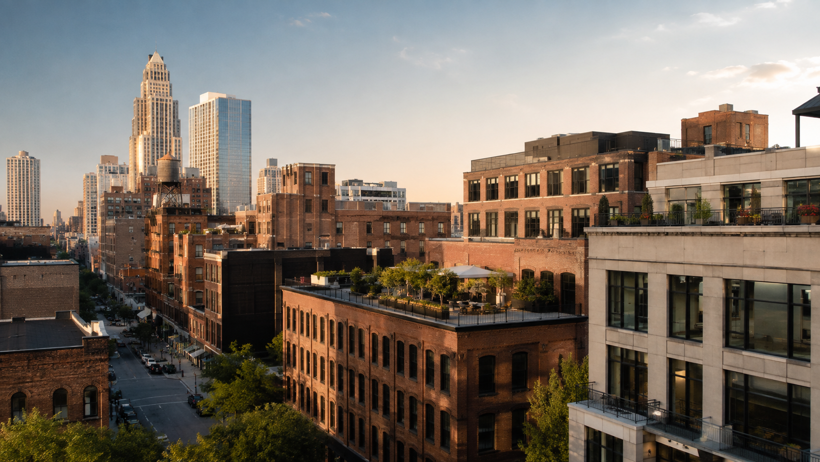 City skyline at golden hour