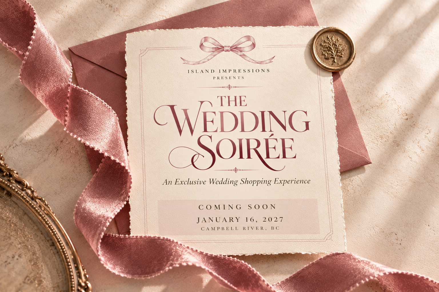 The Wedding Soirée invitation — January 16, 2027, Campbell River, BC