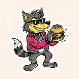Wolf mascot wearing sunglasses and holding a smash burger