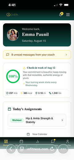 Weekly progress and assignments in the Emma Mattison Training Portal