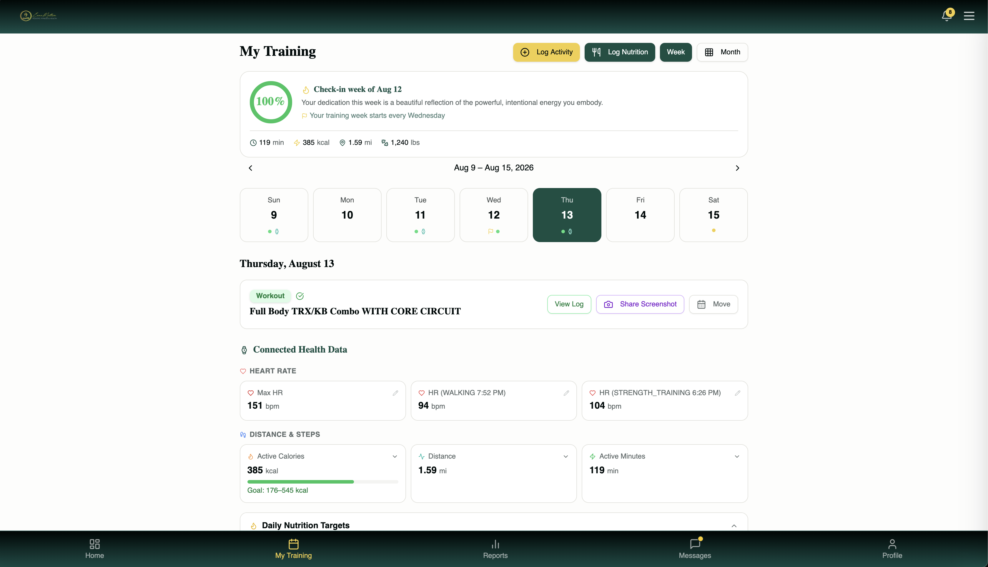 My Training dashboard on the desktop Emma Mattison Training Portal