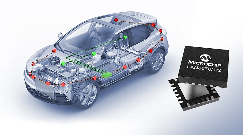Microchip introduces its first automotive-qualified 10base-t1s ethernet devices.