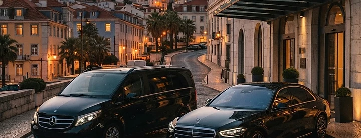 Frota executiva — carrinha Mercedes V-Class e automóvel de luxo
