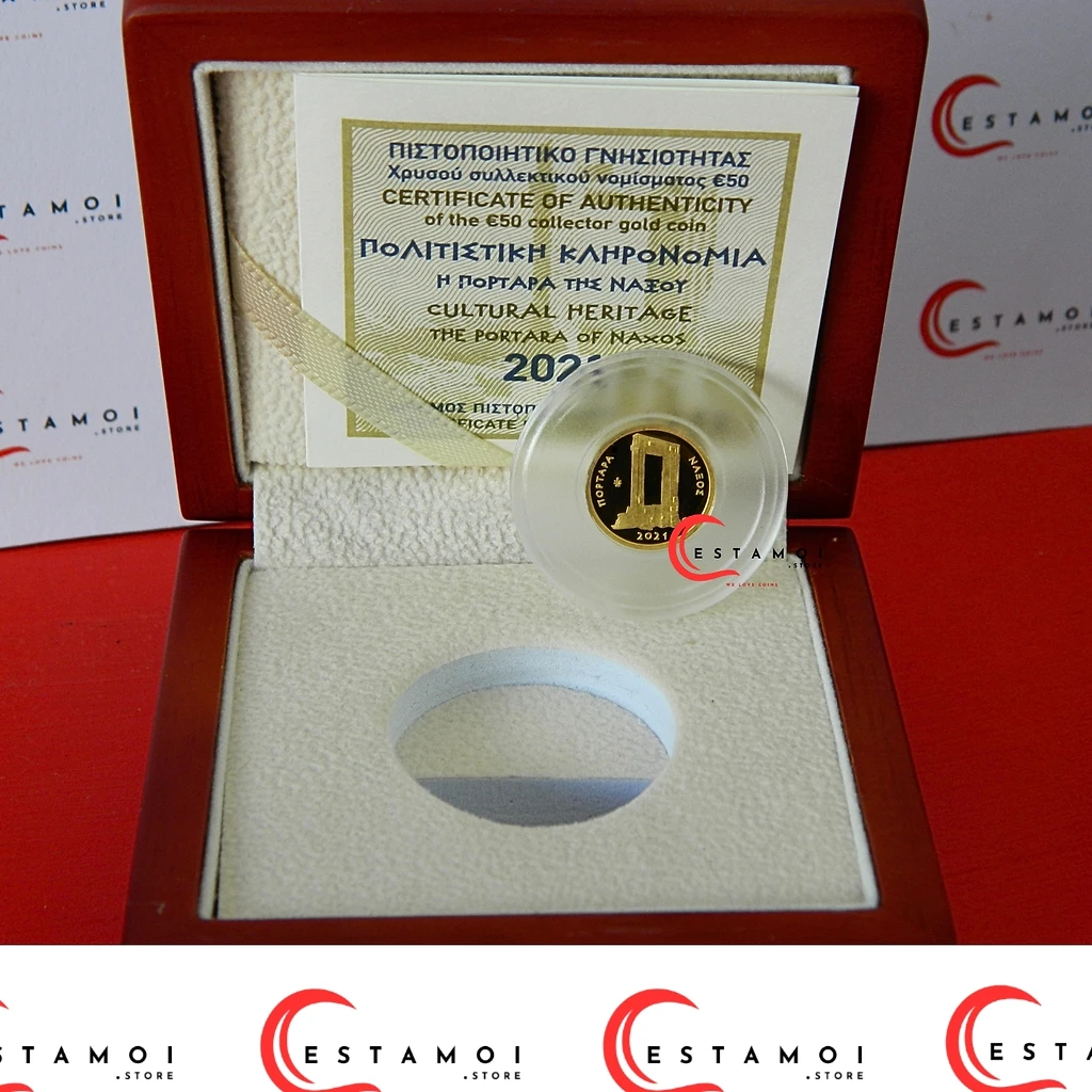 Greece 2021 €50 Greece, 2021, 50 Euro, Gold Coin, the Gate (Portara) of Naxos,  Proof