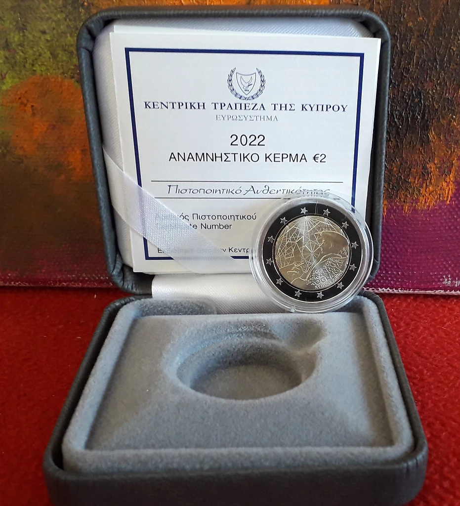 Cyprus 2022 €2 Cyprus, 2022, Erasmus, 2 euro coin, Proof in Box with COA bimetallic