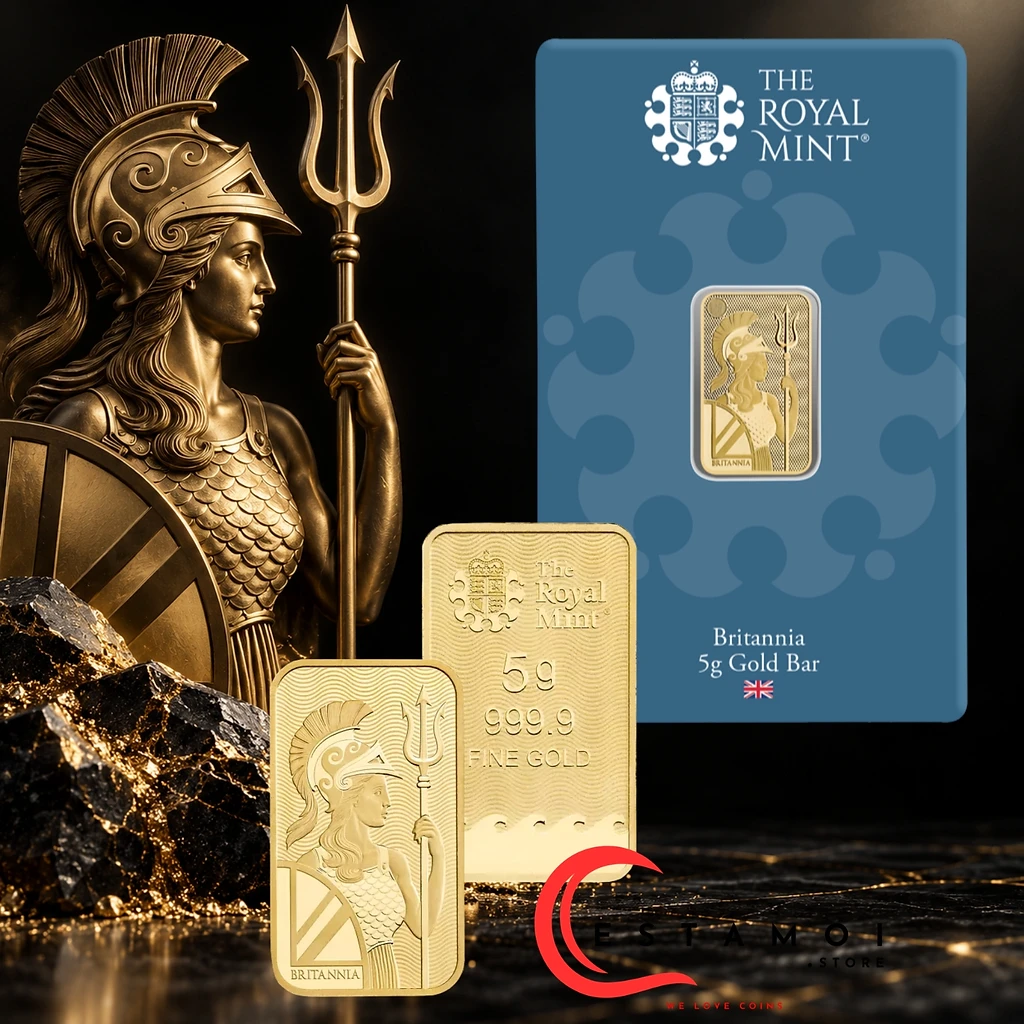 United Kingdim United Kingdom, The Royal Mint, Britannia, 5 g Gold Bar, Au999.9, Minted Bar