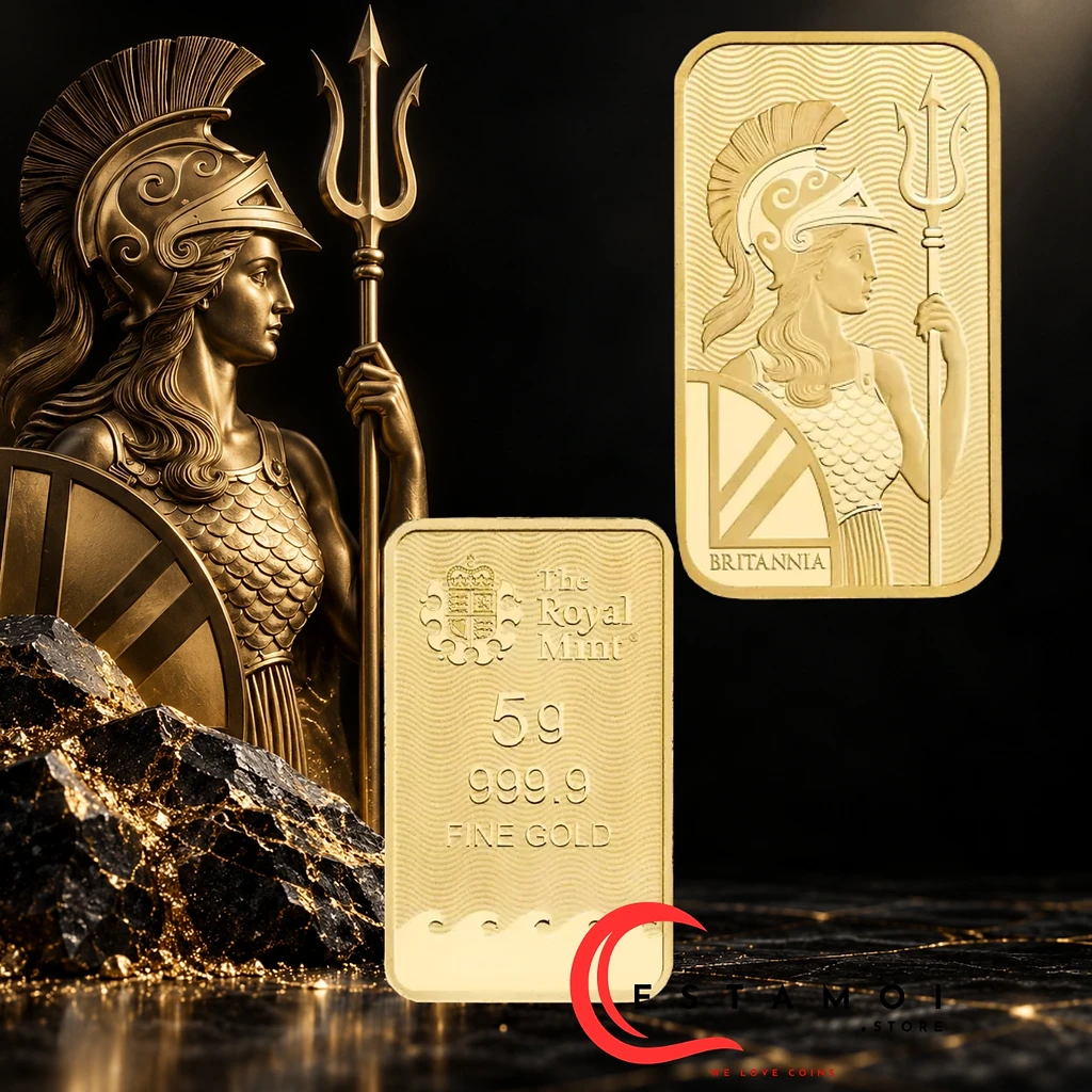 United Kingdim United Kingdom, The Royal Mint, Britannia, 5 g Gold Bar, Au999.9, Minted Bar