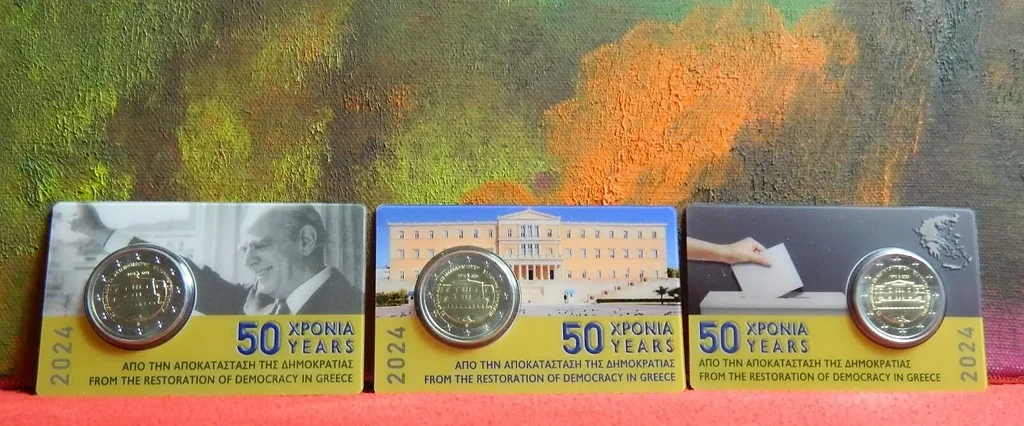 Greece 2024 €2 Greece, 2024, 2 Euro Coin, Democracy Restored, Coincard, random design (1 card) bimetallic