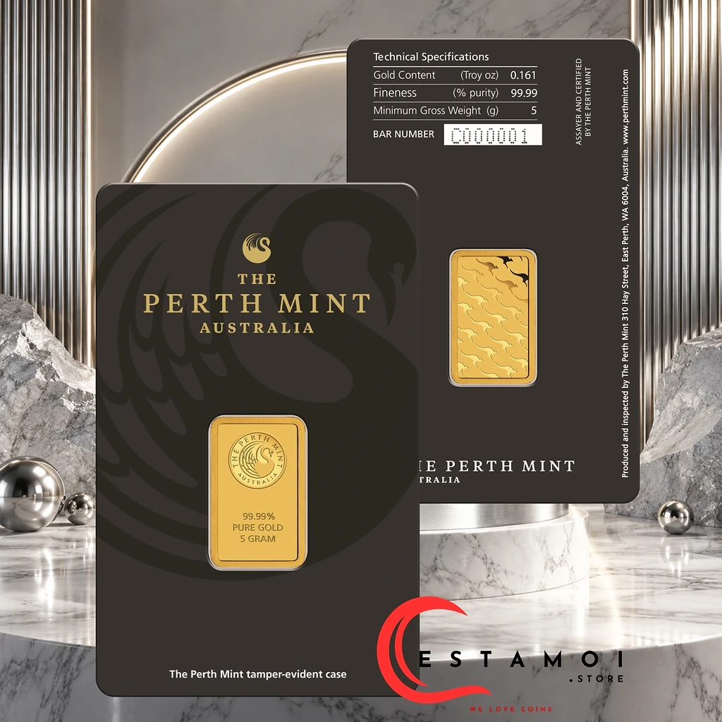 Australia Australia, The Perth Mint, Kangaroo, 5 g Gold Bar, Au999.9, Minted Bar