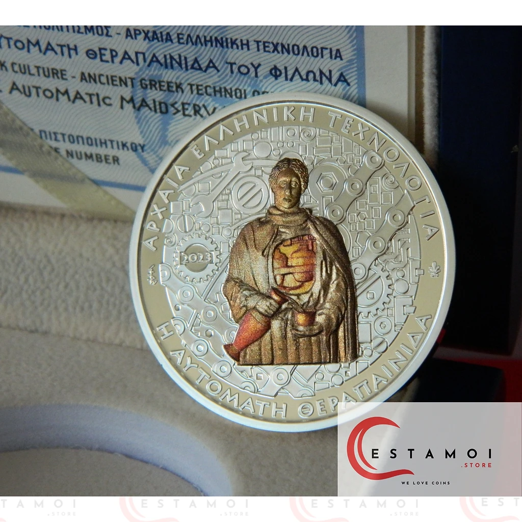 Greece 2023 €10 Greece, 2023, 10 Euro, Silver coin, Proof, Philo's Maid, World's 1st Robot!
