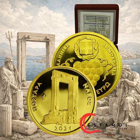 Greece 2021 €50 Greece, 2021, 50 Euro, Gold Coin, the Gate (Portara) of Naxos,  Proof