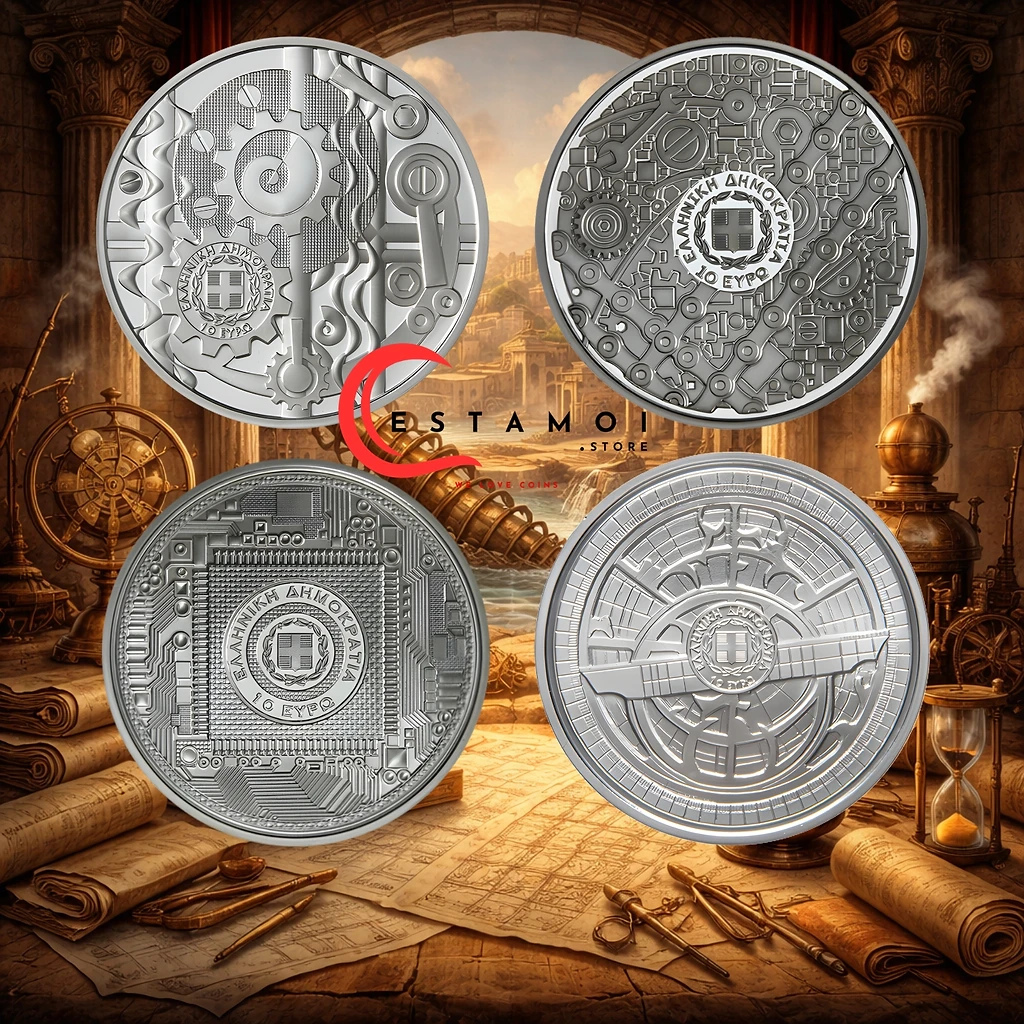 Greece €10 Greece, Ancient Technology, complete series, 10 euro Silver coins, Proof !