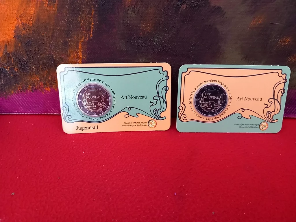 Belgium 2023 €2 Belgium, 2023,  2 Euro Coin, Art Nuveu, Coincard, both types, Set bimetallic
