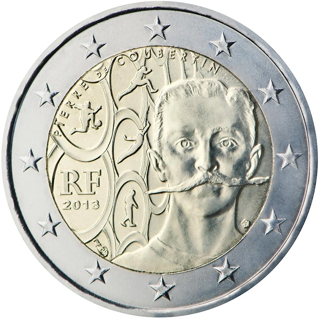 France 2013 €2 France, 2013, 2 Euro Coin,  UNC, 150 years. Pierre de Cubertin bimetallic