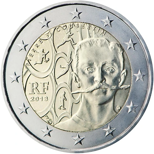 France 2013 €2 France, 2013, 2 Euro Coin,  UNC, 150 years. Pierre de Cubertin bimetallic