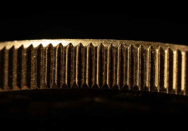 Macro of a gold coin edge