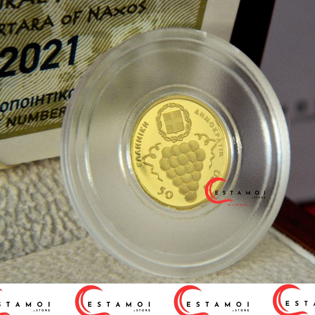 Greece 2021 €50 Greece, 2021, 50 Euro, Gold Coin, the Gate (Portara) of Naxos,  Proof