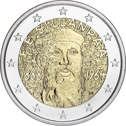 Finland 2013 €2 Finland, 2013, 2 Euro Coin, UNC, 125th of Nobel author F.E.Sillanpaa bimetallic