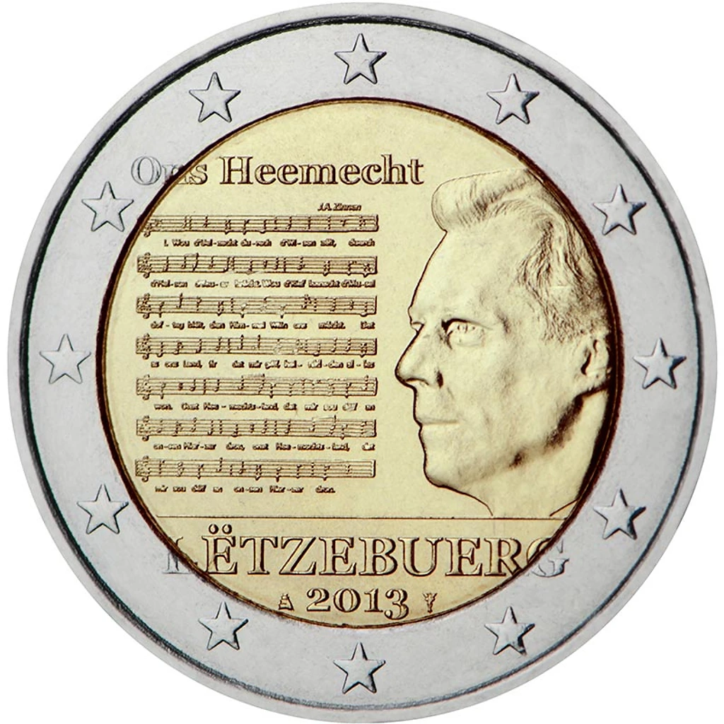 Luxemburg 2013 €2 Luxemburg, 2013, 2 Euro Coin, UNC, The National Anthem bimetallic