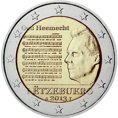Luxemburg 2013 €2 Luxemburg, 2013, 2 Euro Coin, UNC, The National Anthem bimetallic