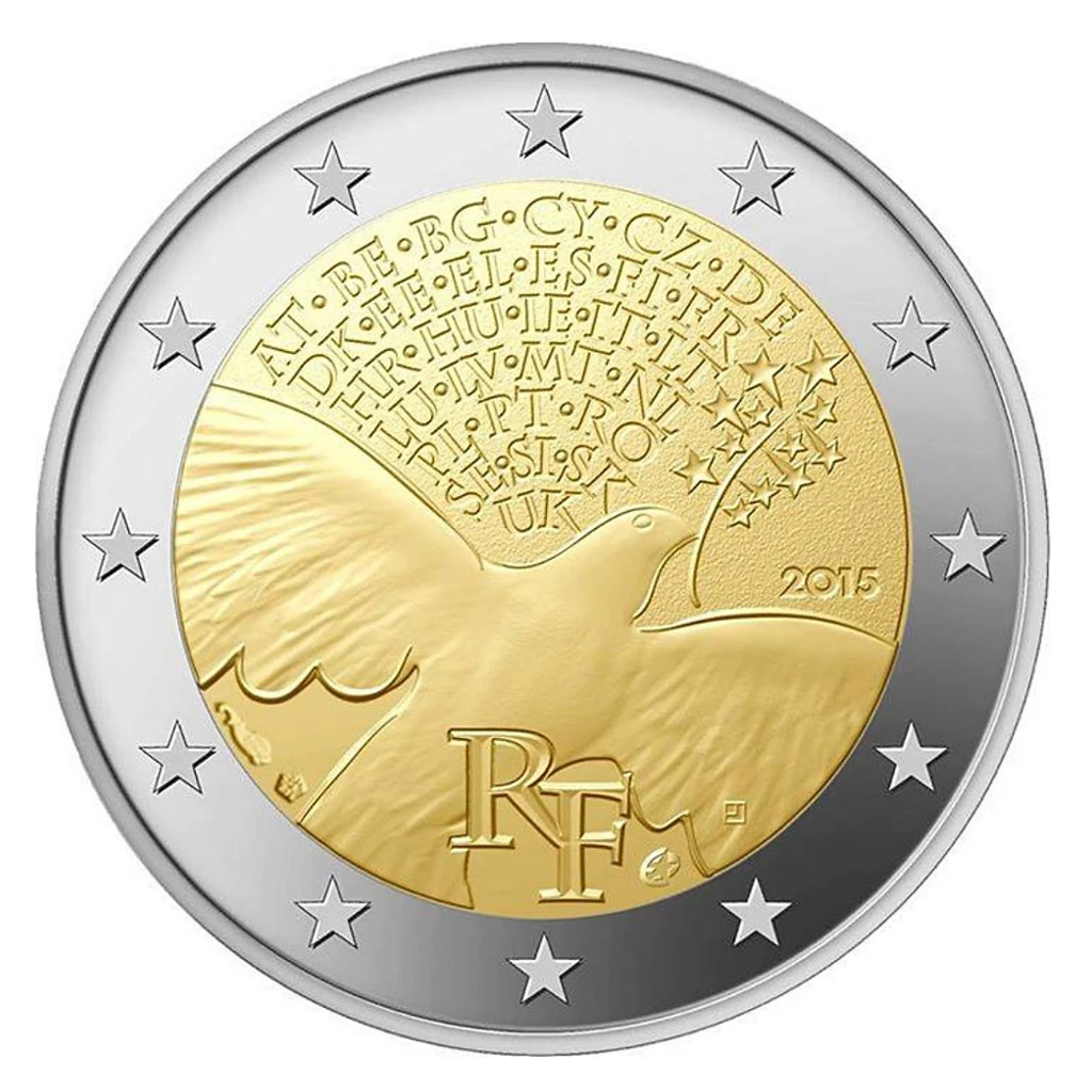 France 2015 €2 France, 2015, 2 euro coin, UNC, in Capsule, 70 Years of United Nations! bimetallic