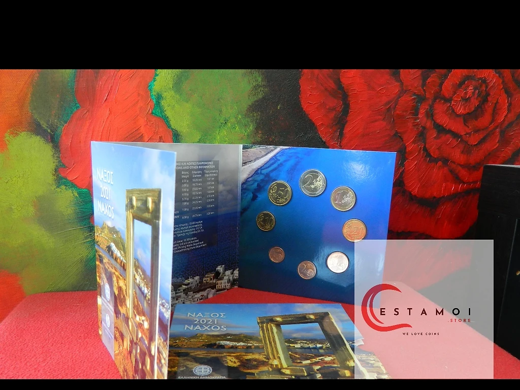 Greece 2021 €2 Greece, 2021, Full set, 2 euro to 1 cent, NAXOS! bimetallic