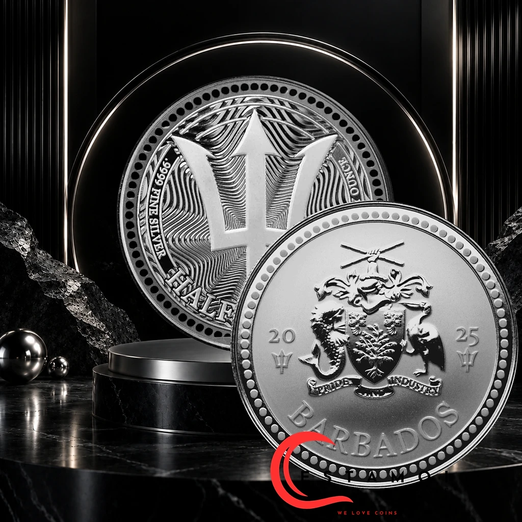 Barbados 2025 Half Dollar Barbados, 2025, Silver Bullion Coin, Ag 999, 1 oz, BU Trident