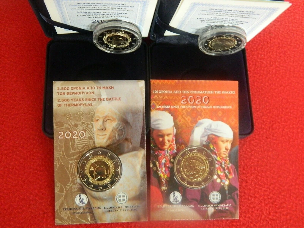 Greece 2020 €2 Greece, 2020, Thrace and Thermopiles proof+ Coin card lot, 2 Euro Coin bimetallic