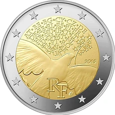 France 2015 €2 France, 2015, 2 Euro Coin UNC, 70 Years of United Nations bimetallic