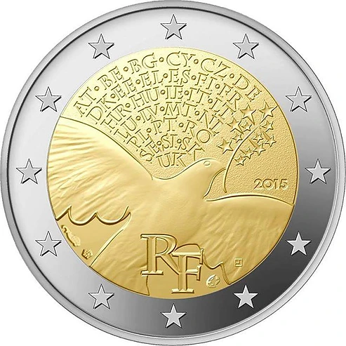 France 2015 €2 France, 2015, 2 Euro Coin UNC, 70 Years of United Nations bimetallic