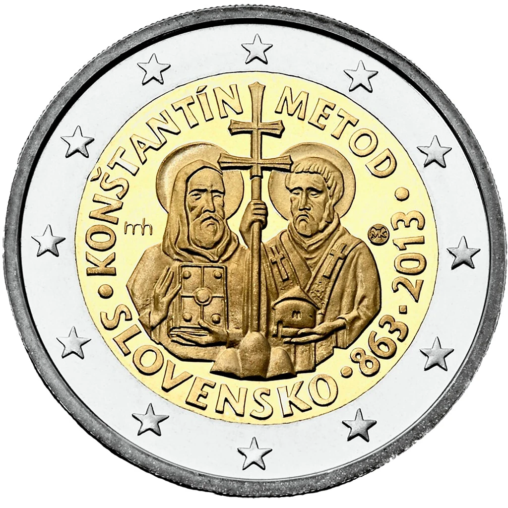 Slovakia 2013 €2 Slovakia, 2013,  2 Euro Coin, UNC,  Byzantine mission St. Cyril and St. Method bimetallic