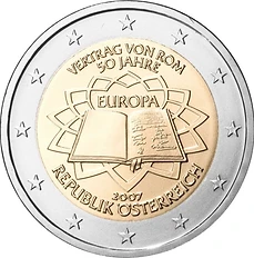 Austria 2007 €2 Austria, 2007, 2 euro,UNC coin, Treaty of Rome bimetallic