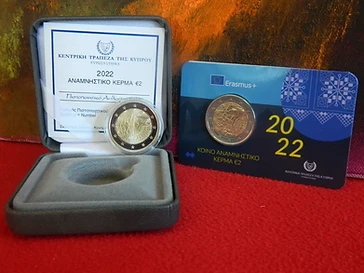 Cyprus 2022 €2 Cyprus, 2022, 2 Euro Coin,  Erasmus, Set Proof & Coincard bimetallic