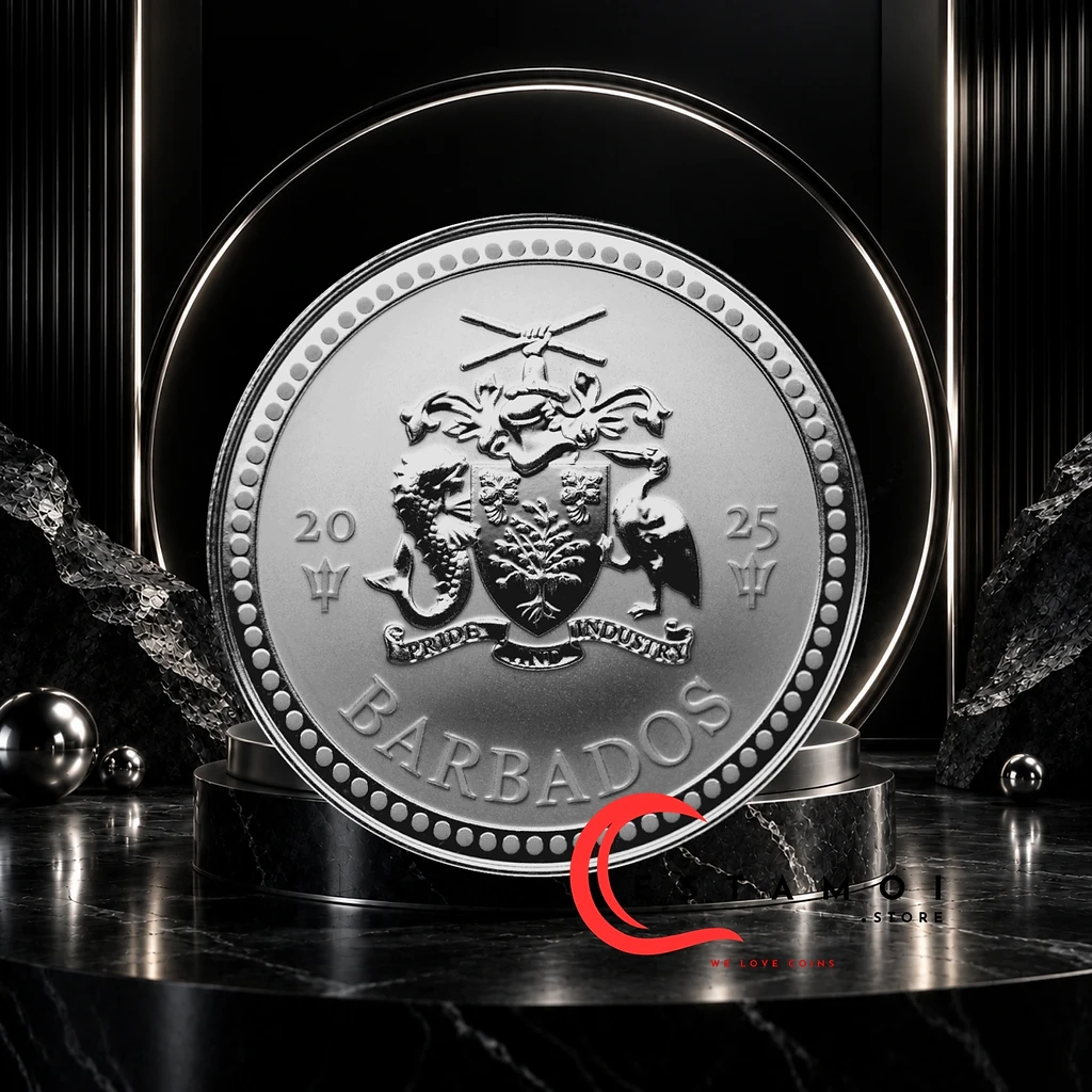 Barbados 2025 Half Dollar Barbados, 2025, Silver Bullion Coin, Ag 999, 1 oz, BU Trident