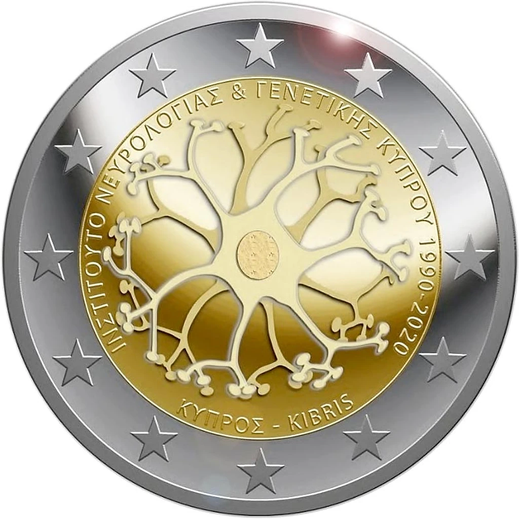 Cyprus 2020 €2 Cyprus, 2020, 2 Euro Coin, UNC,  Institute of Neurology and Genetics bimetallic
