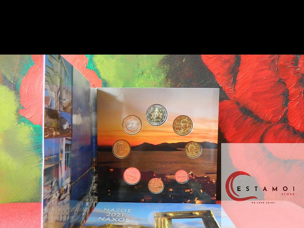 Greece 2021 €2 Greece, 2021, Full set, 2 euro to 1 cent, NAXOS! bimetallic