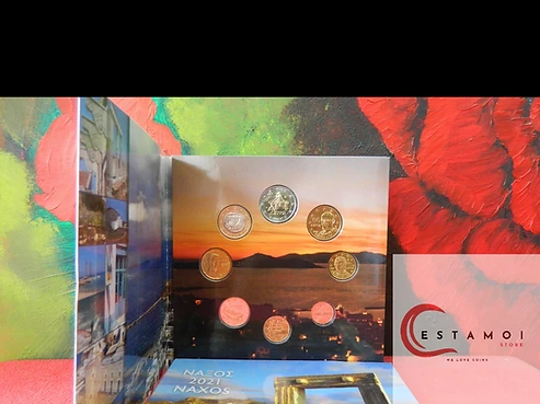 Greece 2021 €2 Greece, 2021, Full set, 2 euro to 1 cent, NAXOS! bimetallic